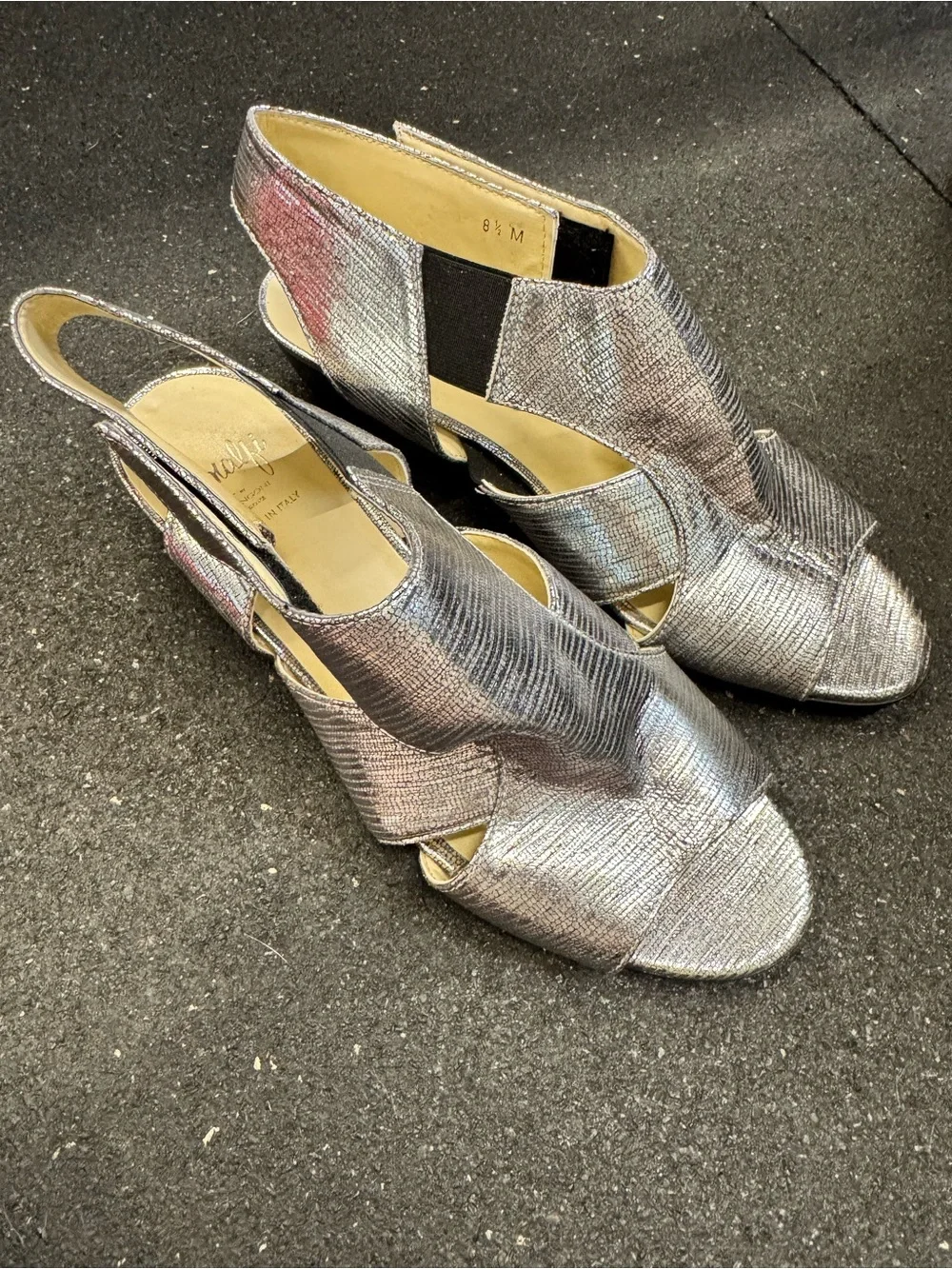 Metallic Silver Slingback Low Heel Sandals